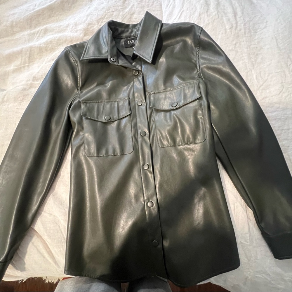 dark green faux leather jacket/ shirt